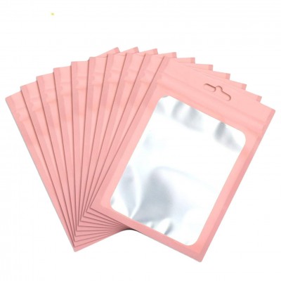 High Quality Smell Proof Pink Matte Mylar Resealable Aluminum Foil Pouch Bags For Food Packaging With Window